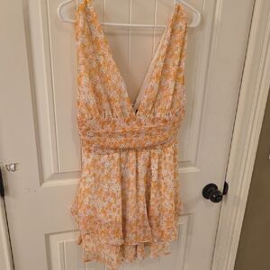 Windsor Cream and Orange Floral One-Shoulder Mini Dress